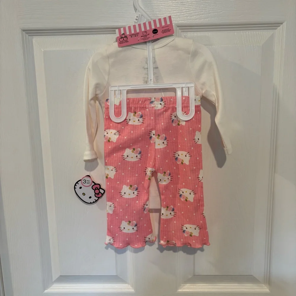 Hello Kitty Sanrio 3 Piece‎ Set Size 6 Months NEW Headband White Pink